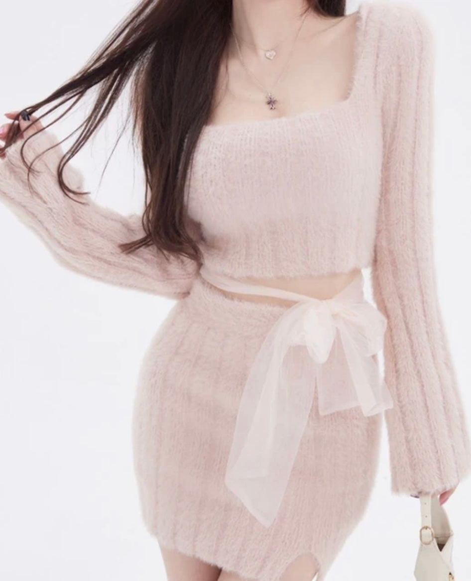 Lacy Fuzzy Sweater Set - Sweater Set - essecoco