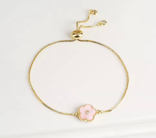Pink Clover Charm Slider Bracelet