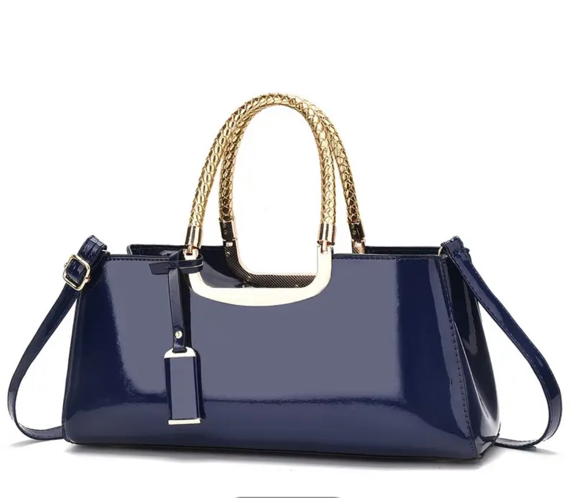 Glossy Elegant Evening Clutch Navy Bag