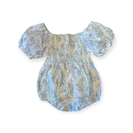 Blue Smocked Puff Sleeve Baby Romper