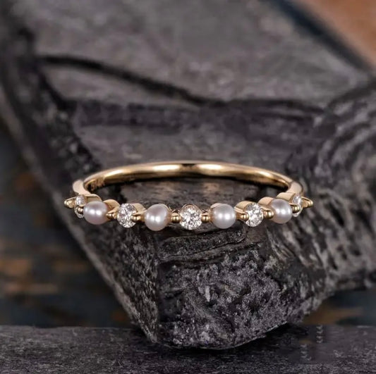 Dainty Pearl Golden Ring - Pearl Rings - essecoco