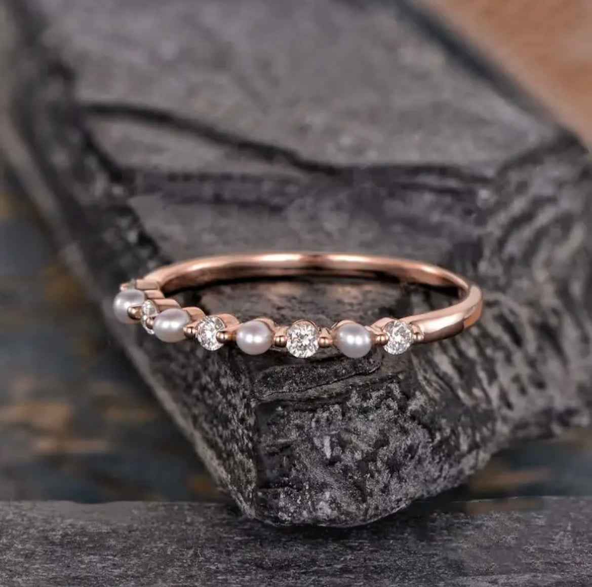Dainty Pearl Rose Gold Ring