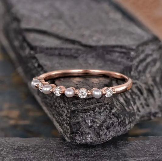Dainty Pearl Rose Gold Ring - Pearl Rings - essecoco