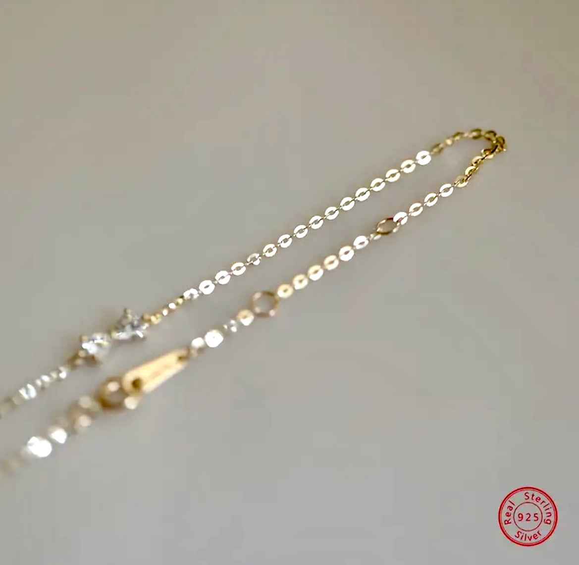 925 Silver Thin Chain Bow Bracelet Inlaid Shiny Zircon in Gold