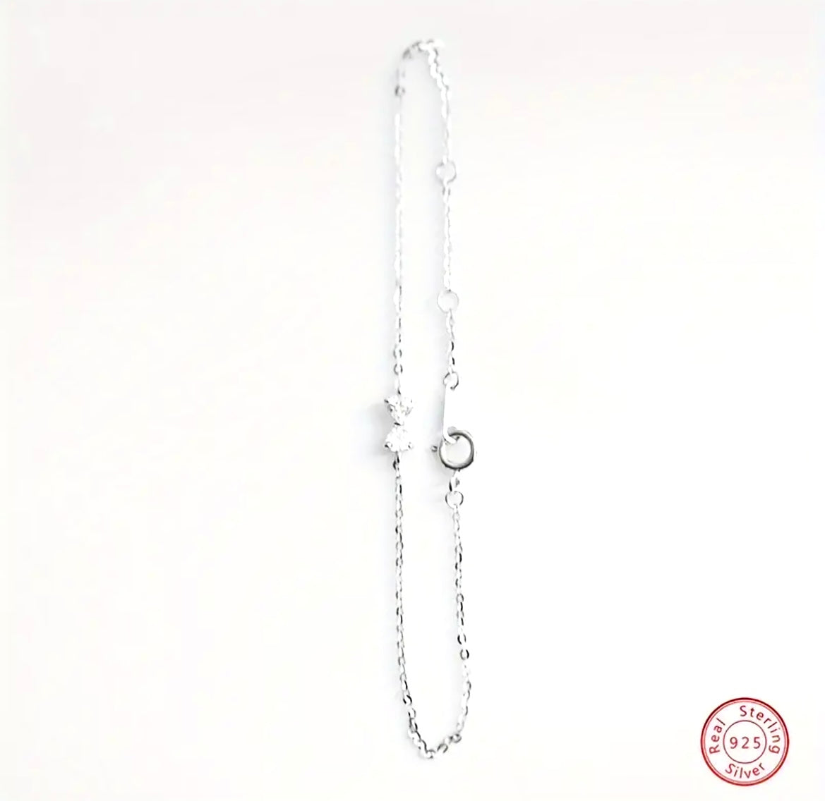 925 Silver Thin Chain Bow Bracelet Inlaid Shiny Zircon - Bow Bracelets - essecoco