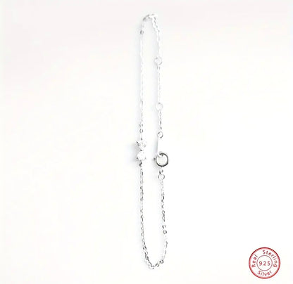 925 Silver Thin Chain Bow Bracelet Inlaid Shiny Zircon - Bow Bracelets - essecoco