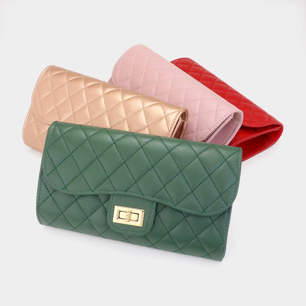 Quilted Flap Evening Clutch Bag / Crossbody Bag