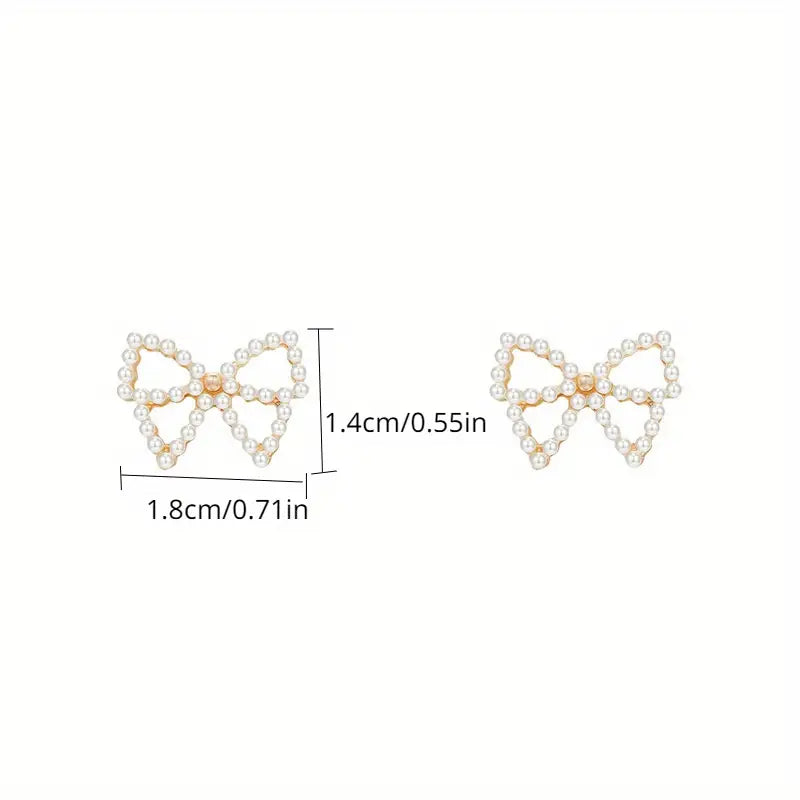 Retro Hollow Bow Pearl Beaded Stud Earrings - Pearl Earrings - essecoco