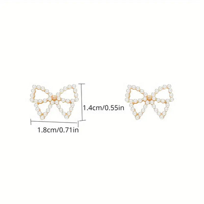 Retro Hollow Bow Pearl Beaded Stud Earrings - Pearl Earrings - essecoco