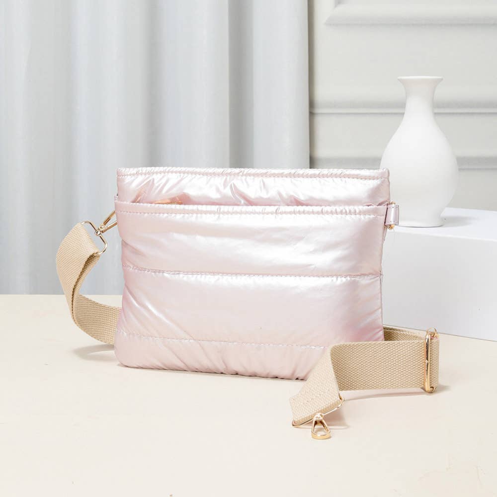 Solid Puffer Crossbody Bag in pink