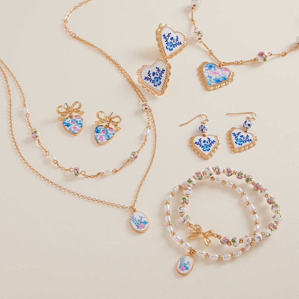 Heart Enamel Charm W Ceramic Beads Short Necklace