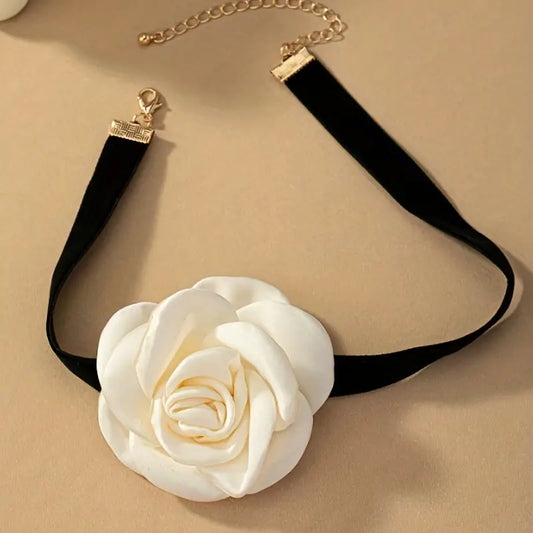 Beige Rose Choker Necklace Boho Flower Collar Choker - Choker - essecoco