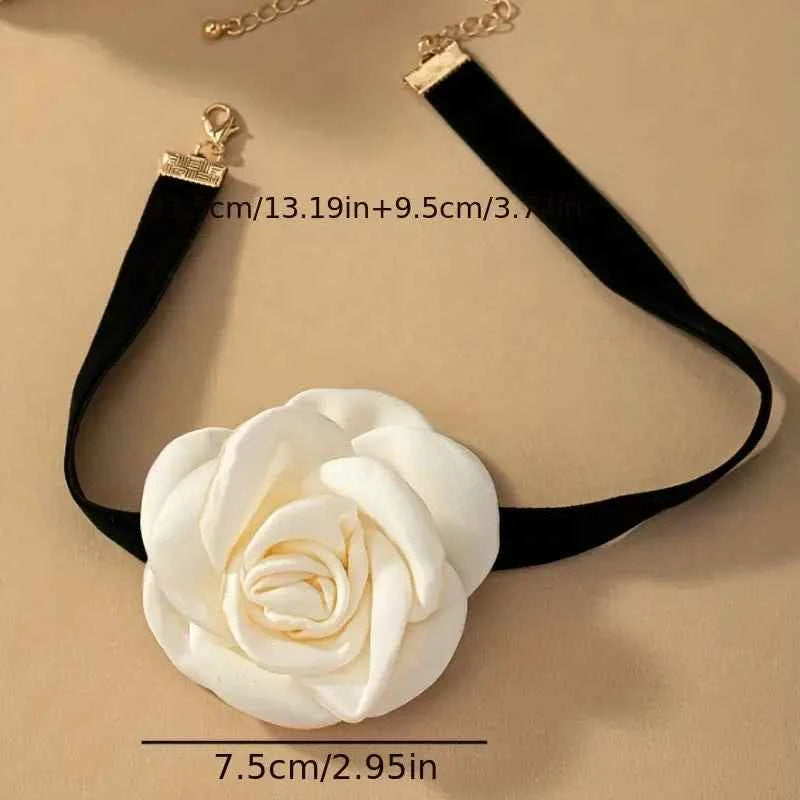 Beige Rose Choker Necklace Boho Flower Collar Choker