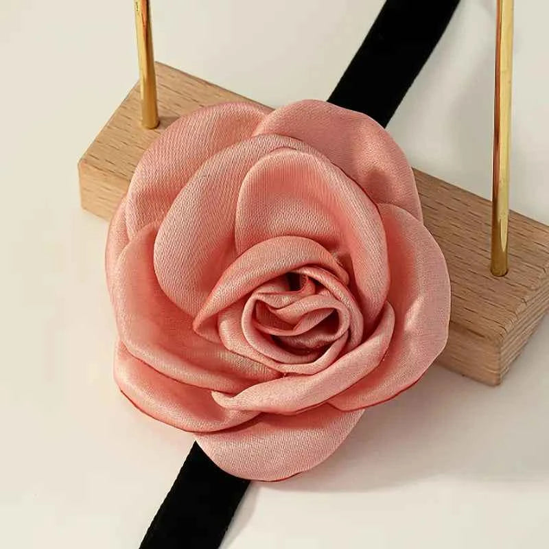 Pink Rose Choker Necklace Boho Flower Collar Choker