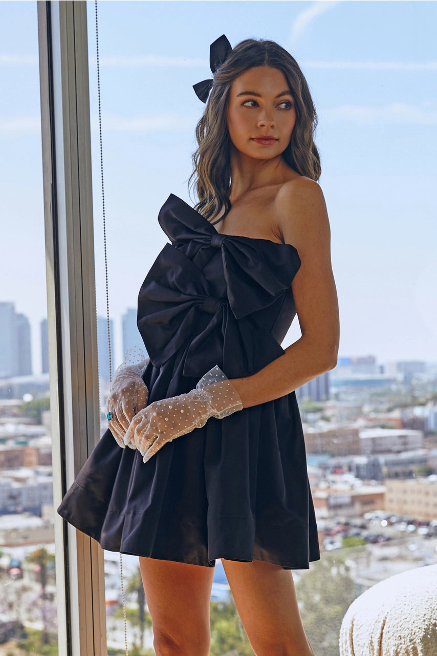 Mila Black Double Bow Dress - Strapless Dress - essecoco