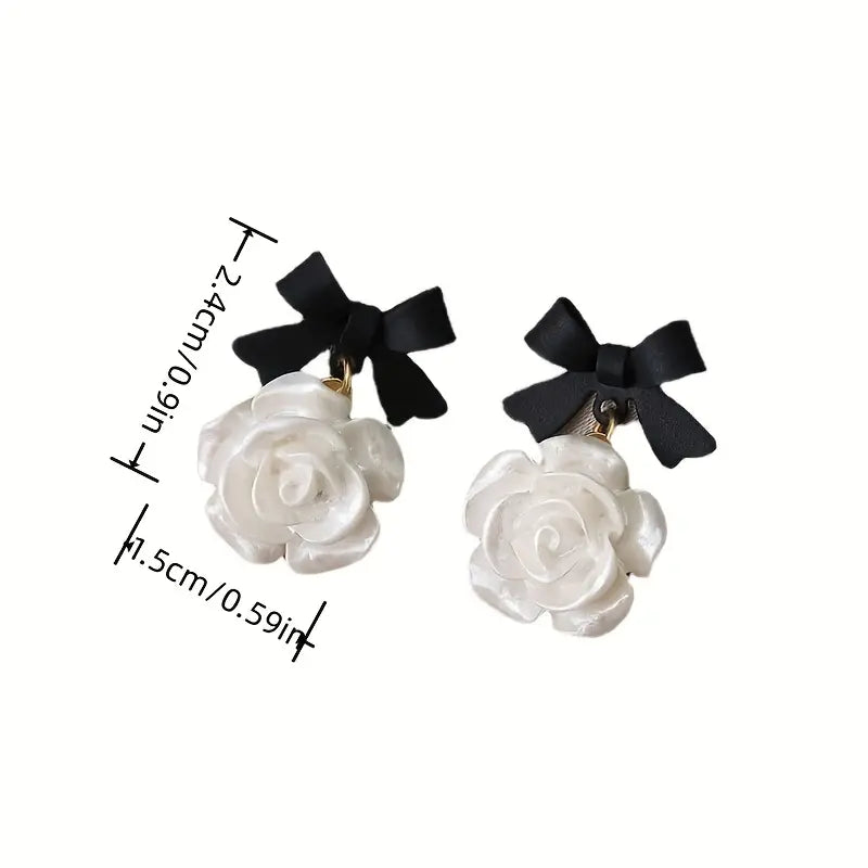 Cute Elegant Camellia Black Bow Stud Earrings - Pearl Earrings - essecoco