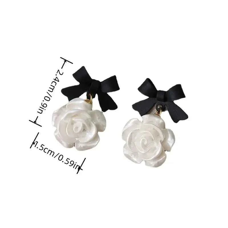 Cute Elegant Camellia Black Bow Stud Earrings