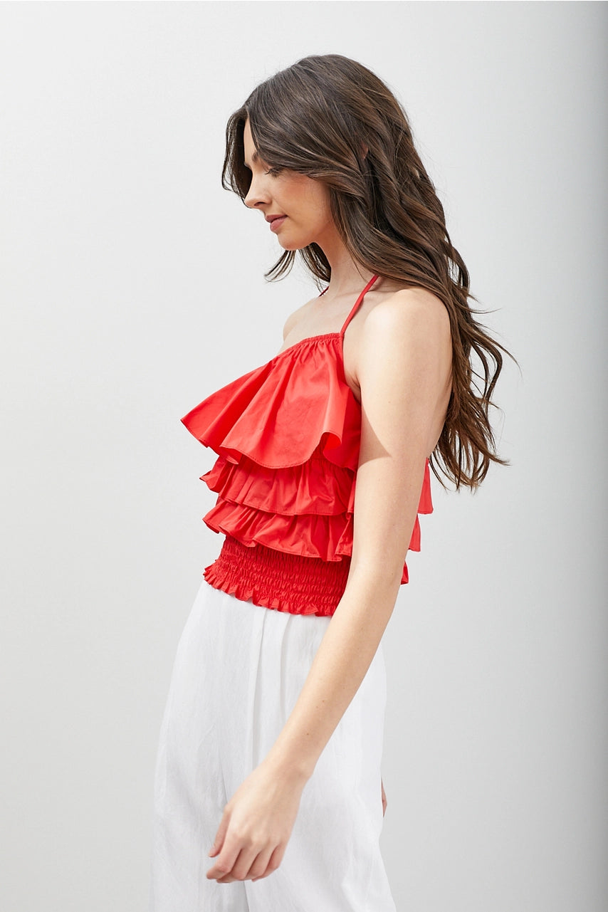 Emily Coral Ruffle Top - Crop Top - essecoco