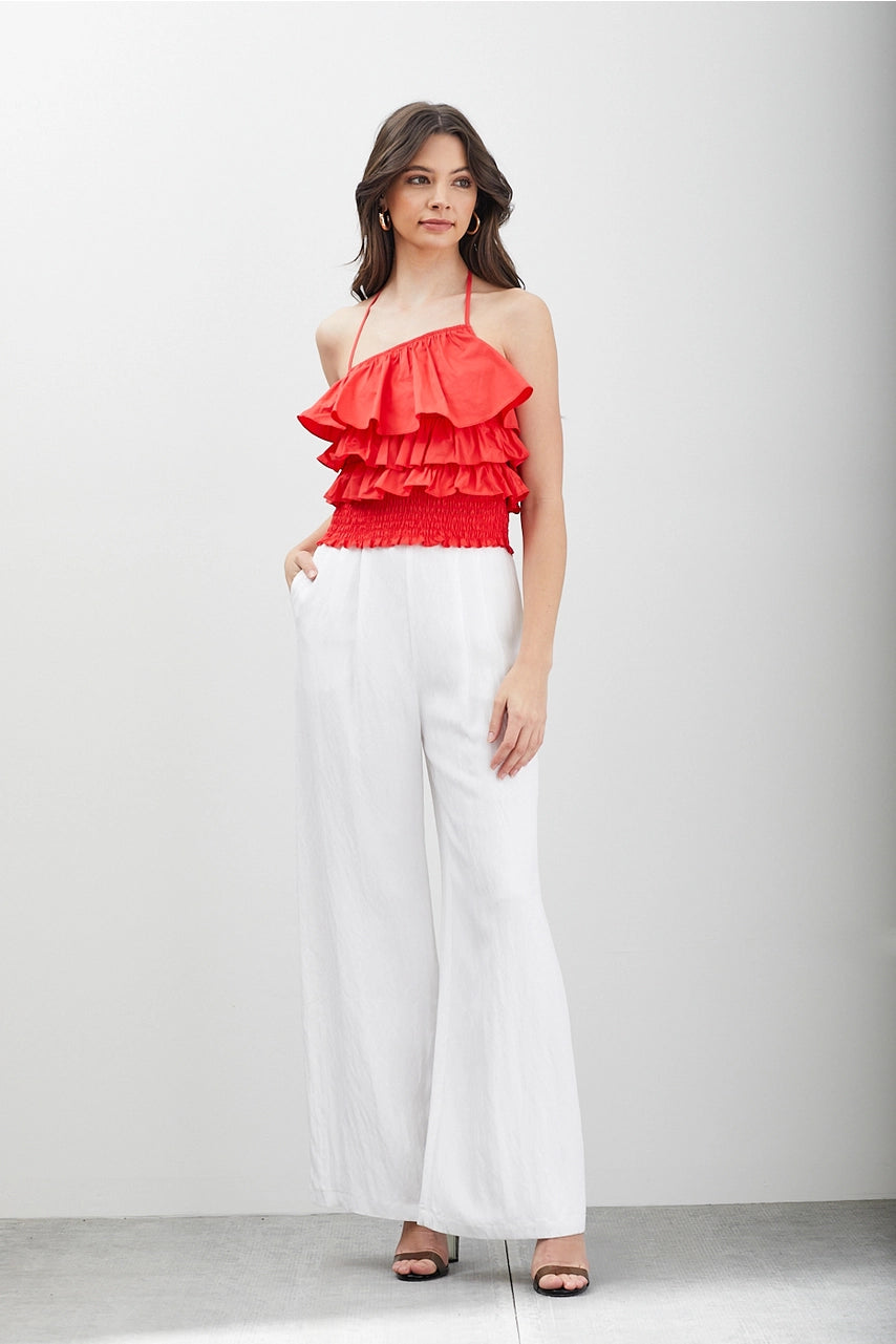 Emily Coral Ruffle Top - Crop Top - essecoco