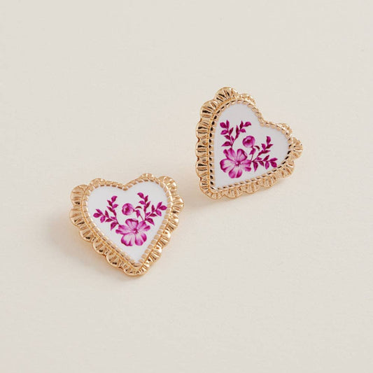 Heart Enamel Flower Post Earrings