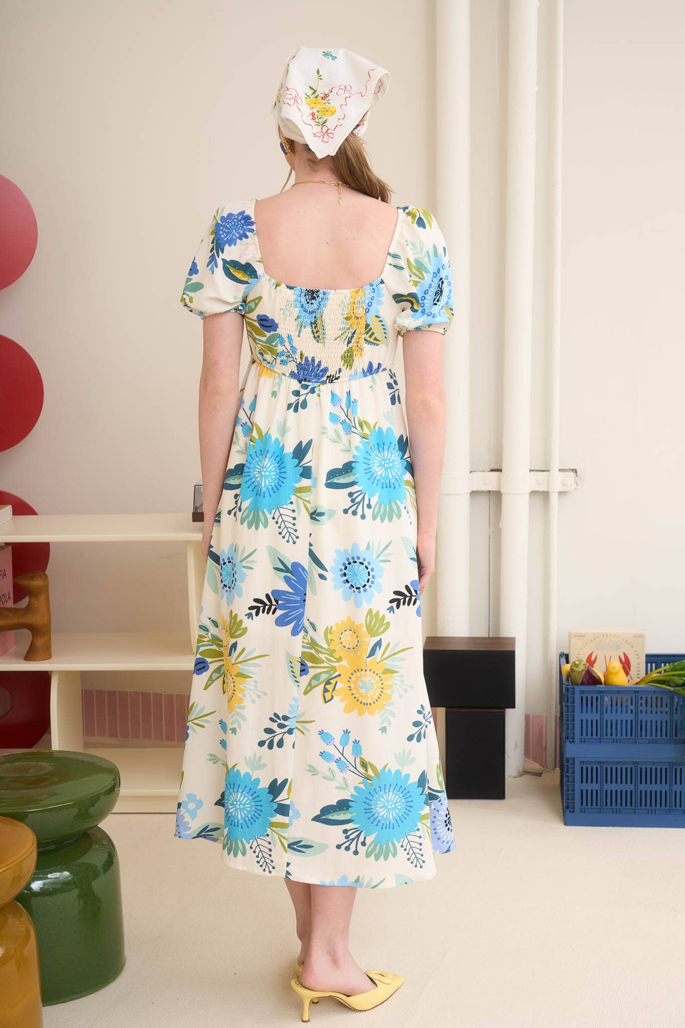 Arcadia Floral Print Puff Sleeve Dress