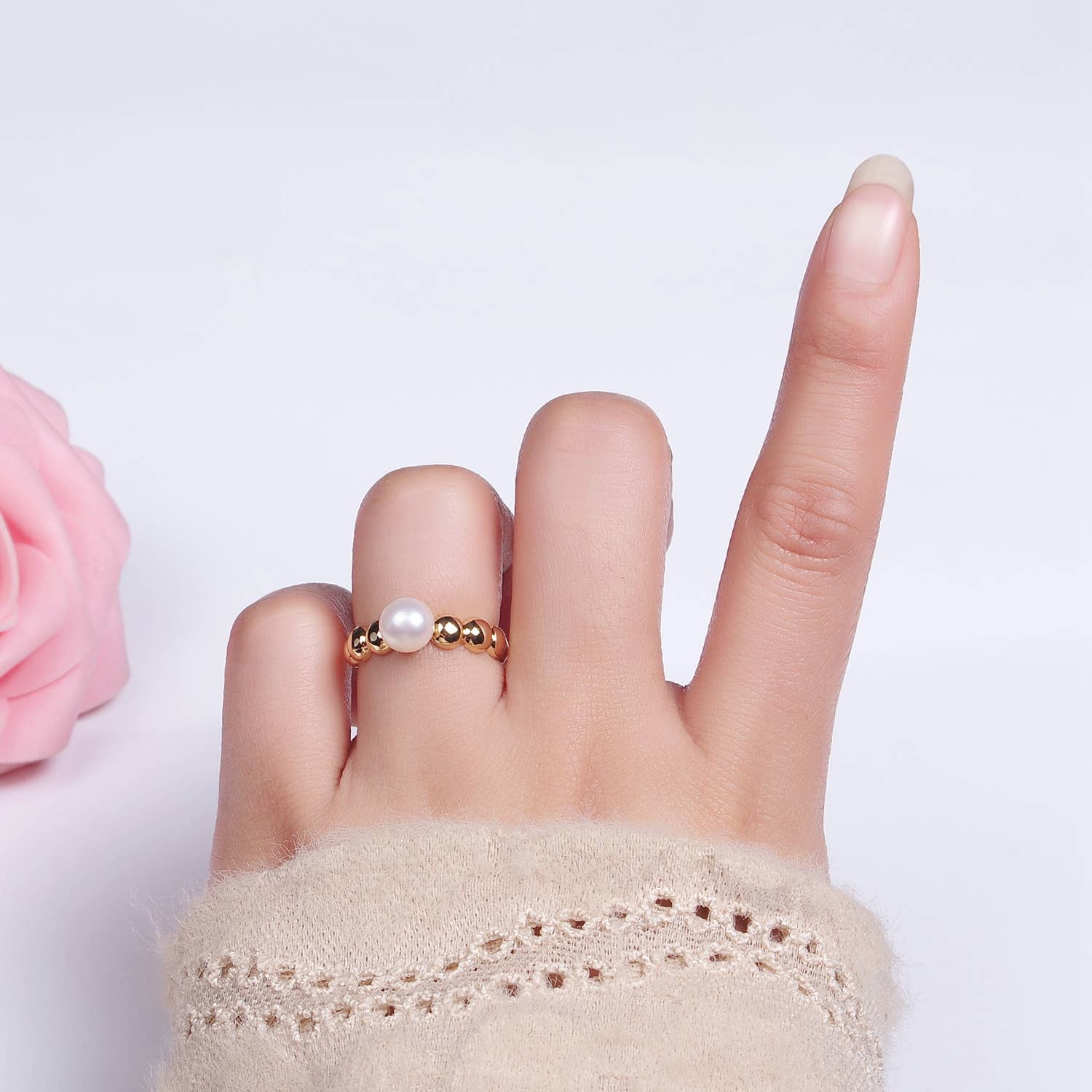 14K Gold Filled Pearl Beaded Bubble Band Ring | O1312 -  - essecoco