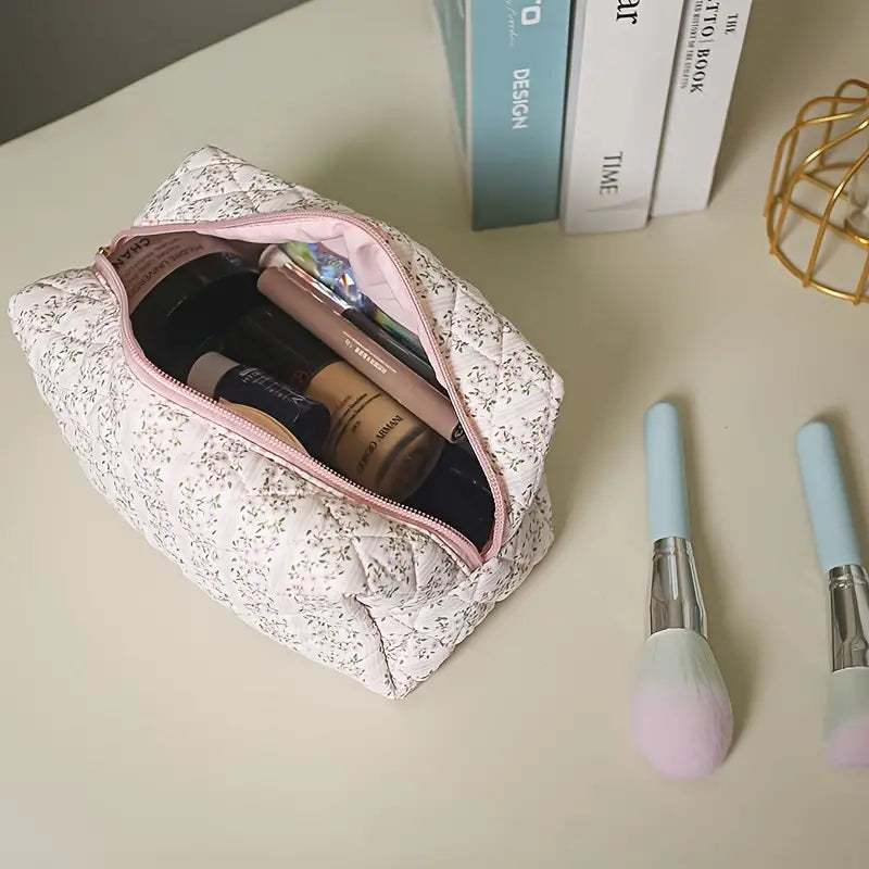 Floral Quilted Cosmetic Bag - Cosmetic Bag - essecoco