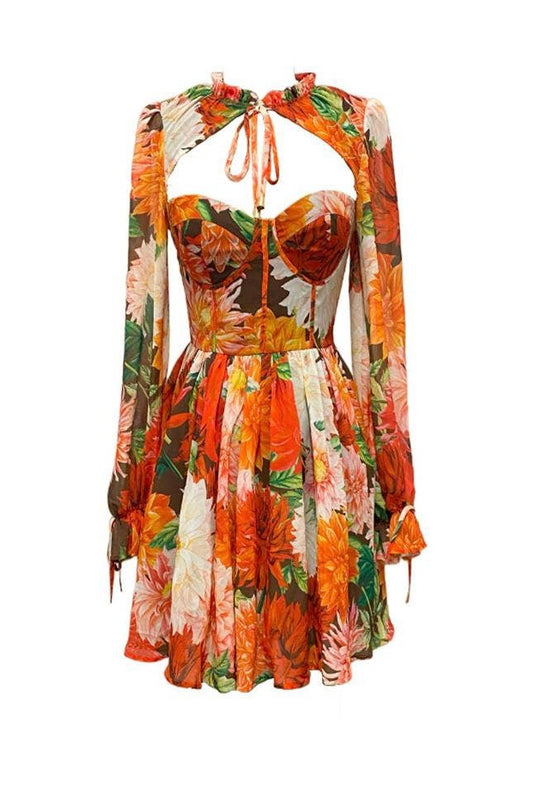 Amanda Touch of Elegance Cutout Floral Mini Dress - Dresses - essecoco
