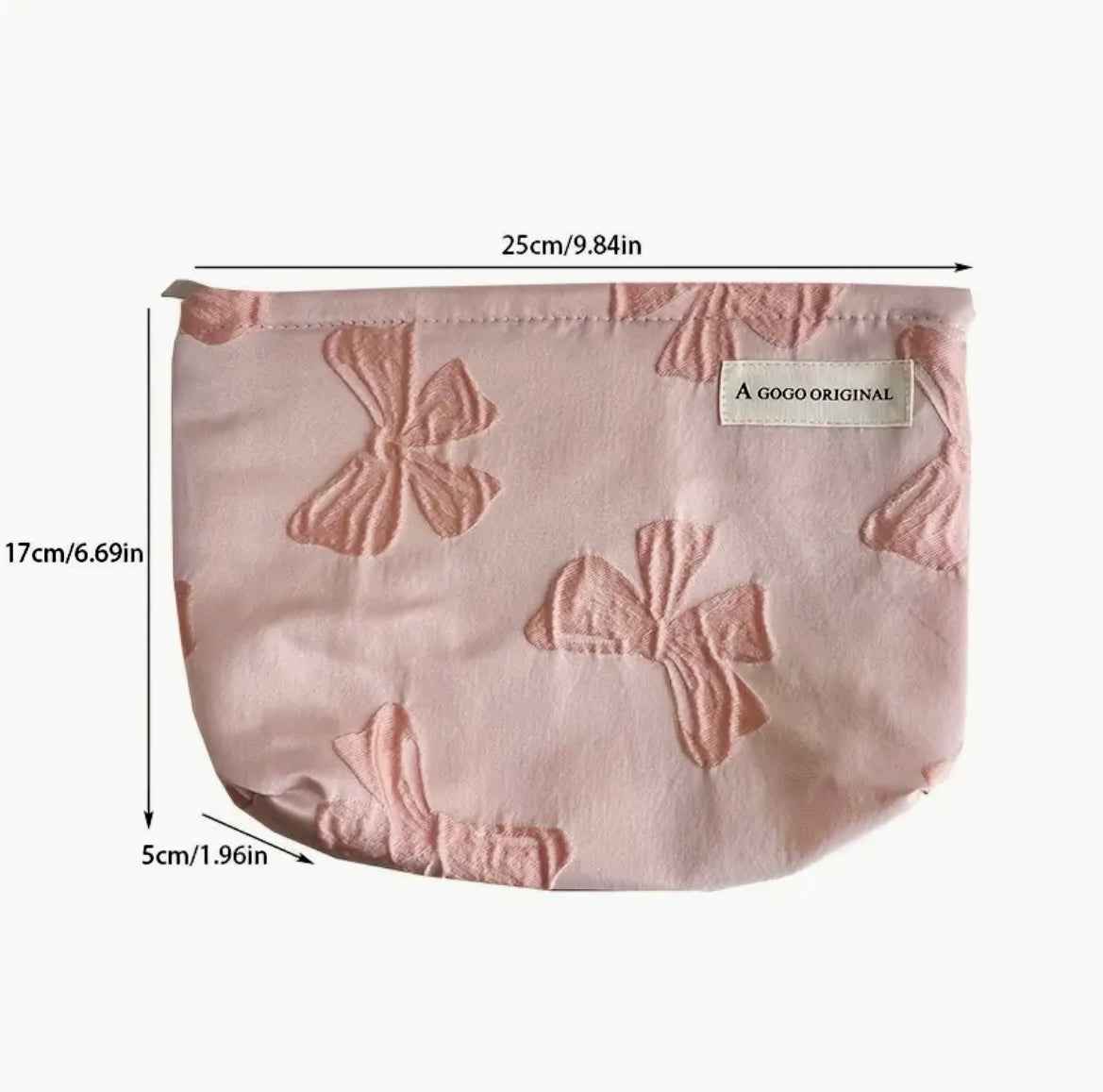 Vintage Bow-Adorned Jacquard Cosmetic Bag