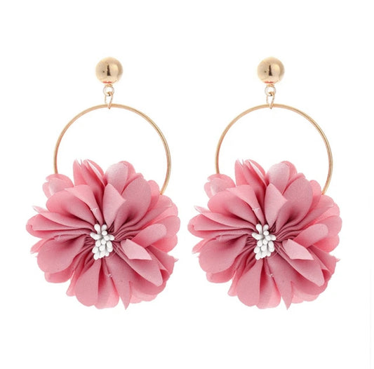 Floral Hoop Earrings - Flower Pearl Earrings - essecoco