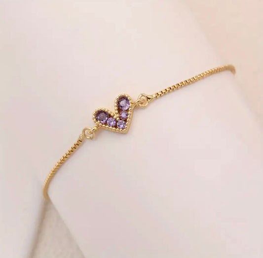 Minimalist And Colorful Zircon Heart Shaped Charm Bracelet -  - essecoco