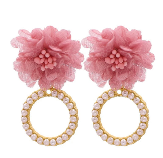 Floral Pearl Hoop Earrings - Flower Pearl Earrings - essecoco