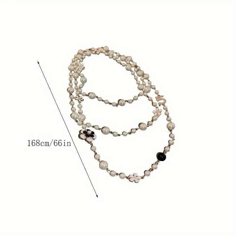 Delicate Multilayer Camellia Pearl Long Necklace