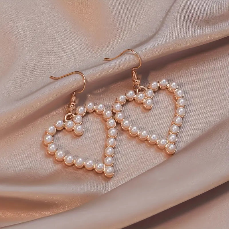 Heart Pearl Design Dangle Earrings - Pearl Earrings - essecoco