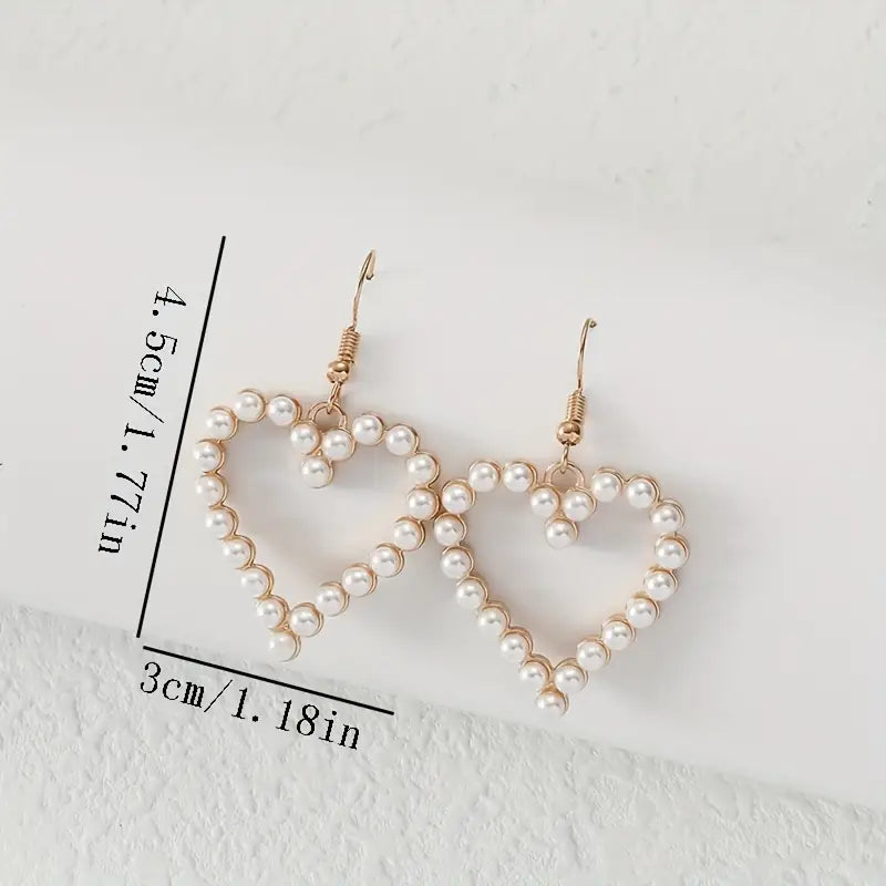 Heart Pearl Design Dangle Earrings - Pearl Earrings - essecoco