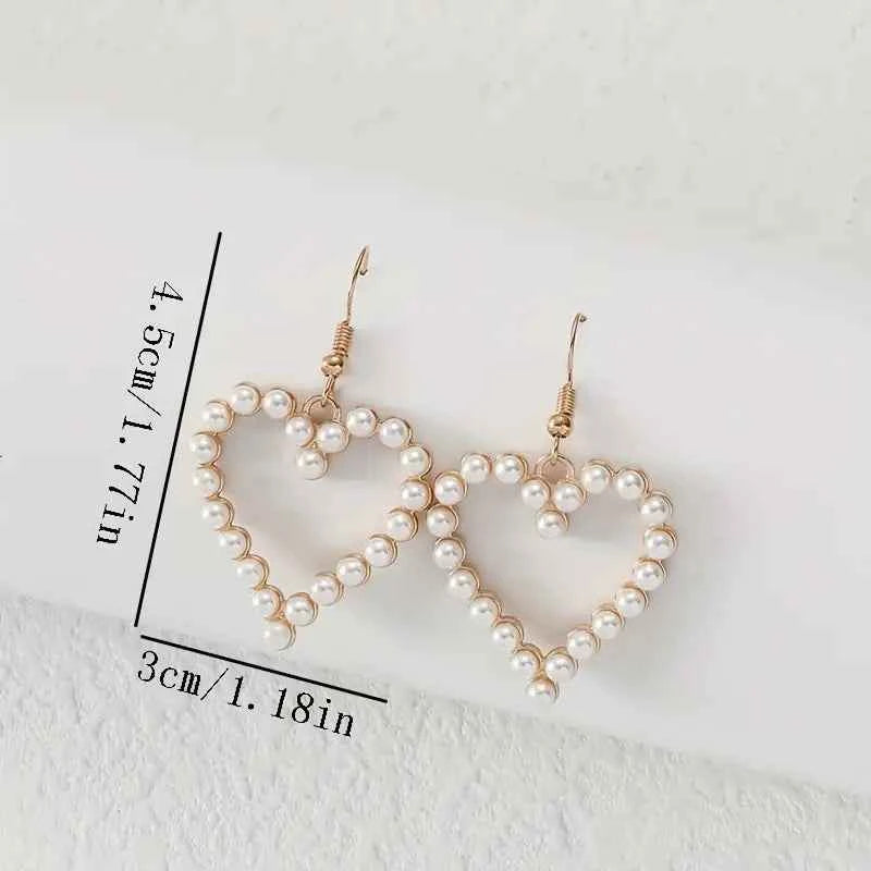 Heart Pearl Design Dangle Earrings