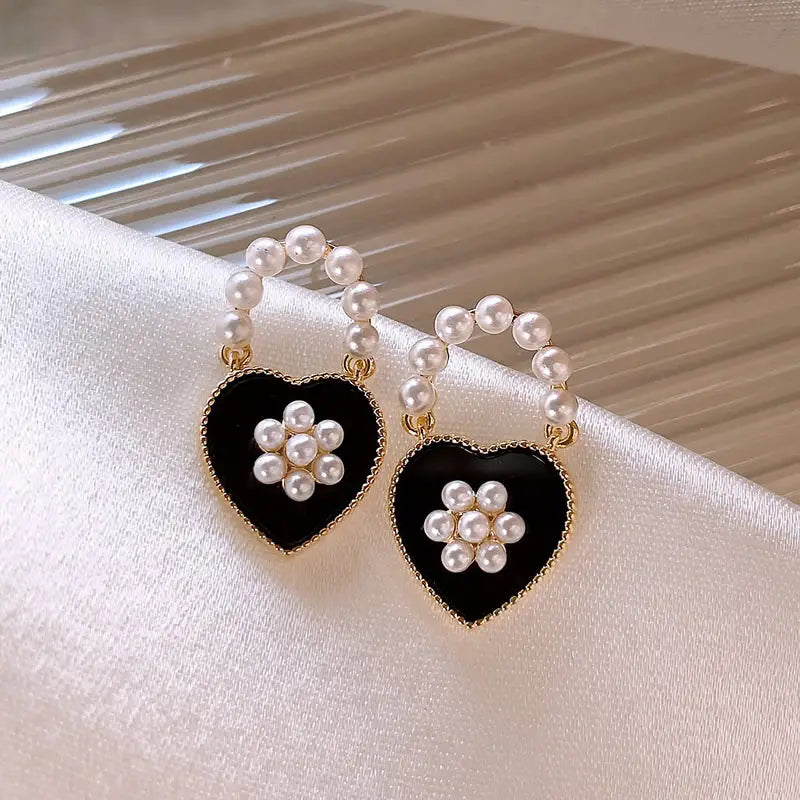 Cute Faux Pearl and Love Heart Delicate Earrings - Pearl Earrings - essecoco