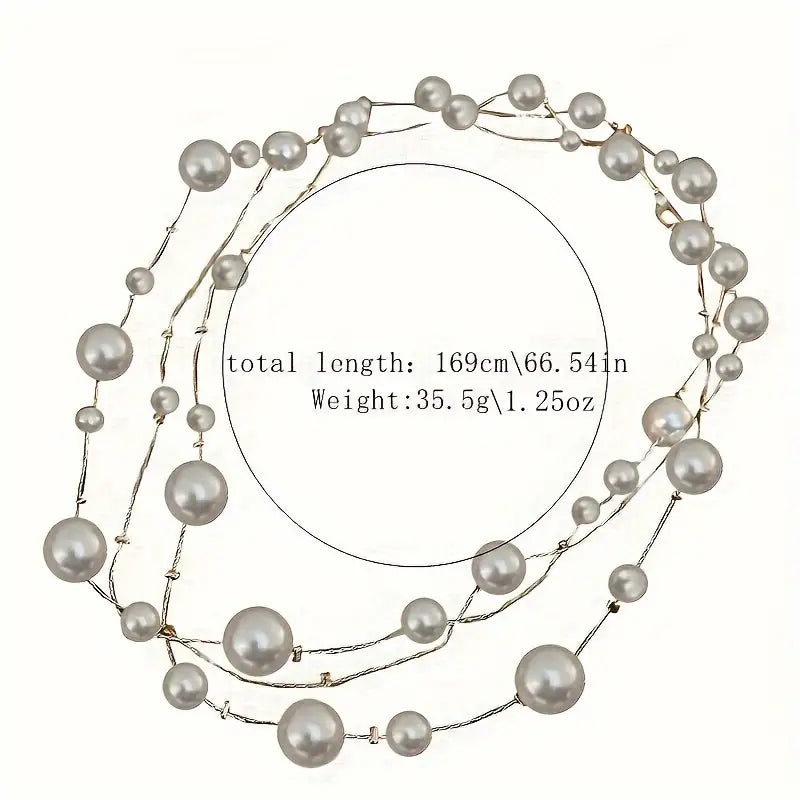 Elegant Faux Pearl Multilayer Chain Long Necklace - Pearl necklace - essecoco