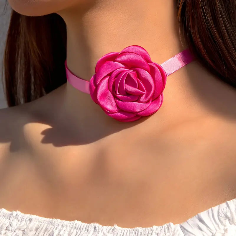 Sexy Fabric Rose Pink Choker - Choker - essecoco