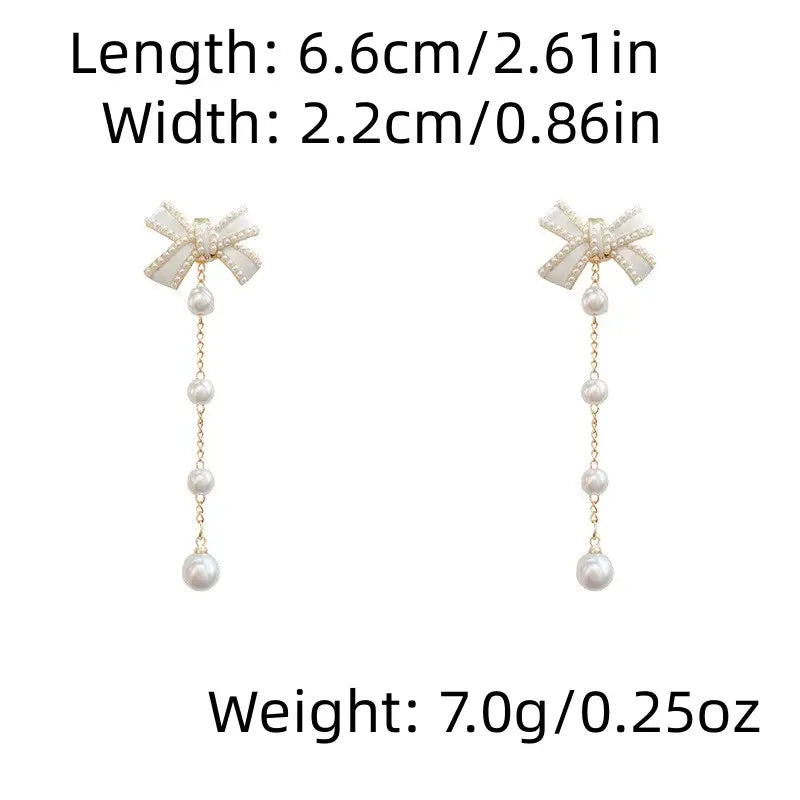 Vintage Bowknot Pearl Tassel Long Earrings - Pearl Earrings - essecoco