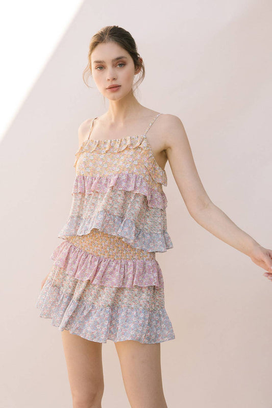 Ditsy Floral Tiered Skirt - Mini Skirts - essecoco