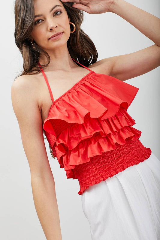 Emily Coral Ruffle Top - Crop Top - essecoco