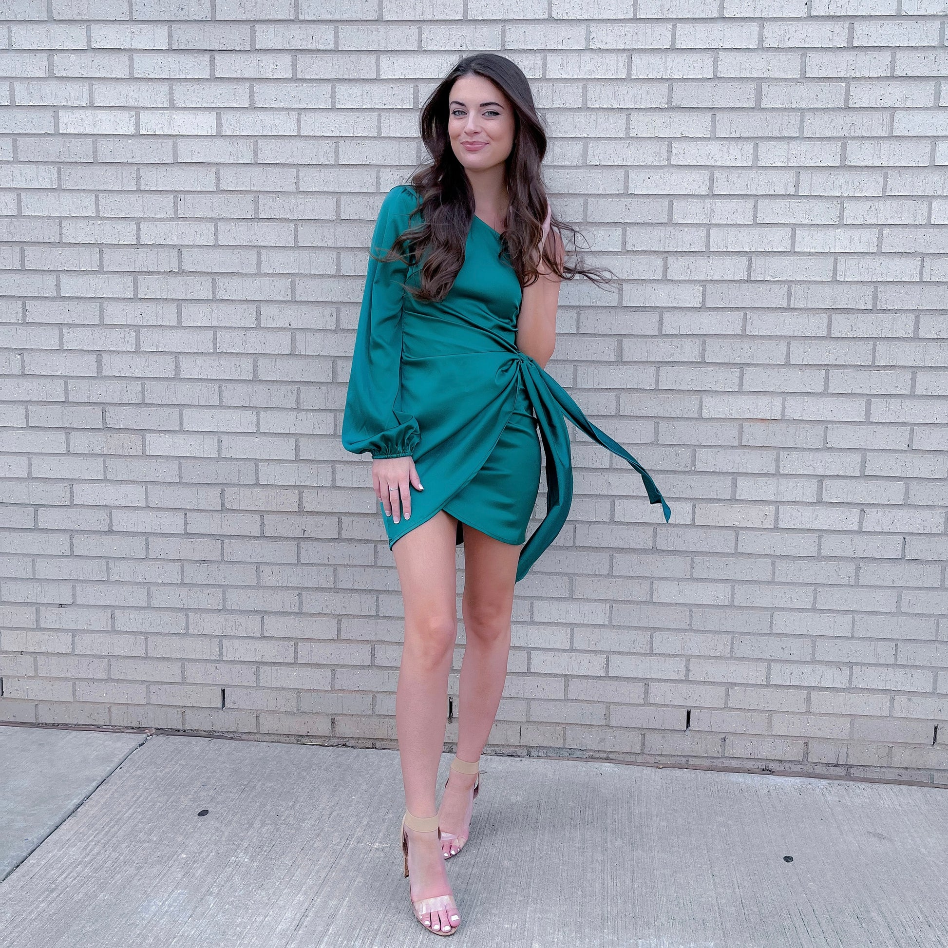 One Shoulder Satin Wrap Mini Dress - Wrap Dress - essecoco