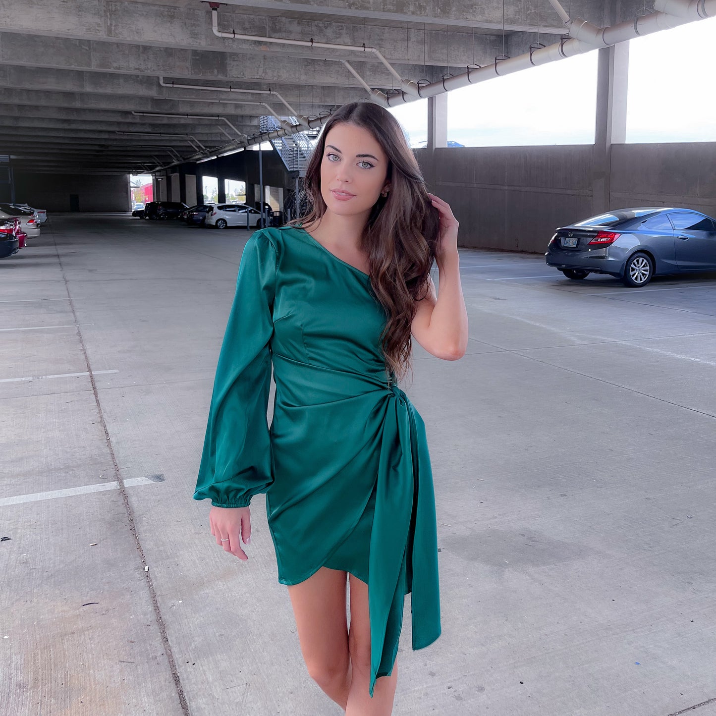 One Shoulder Satin Wrap Mini Dress - Wrap Dress - essecoco