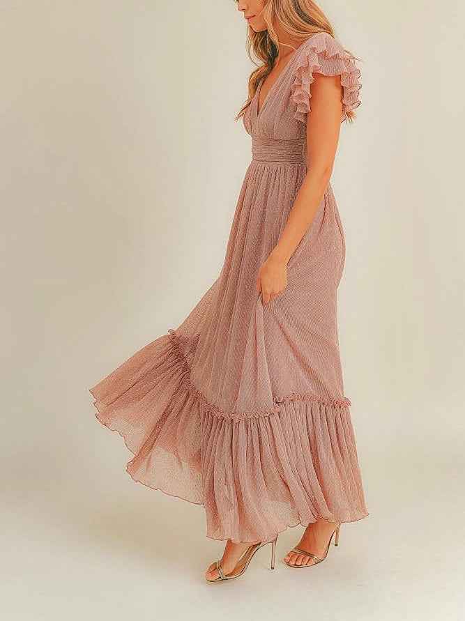 Audrey Metallic Chiffon Maxi Dress
