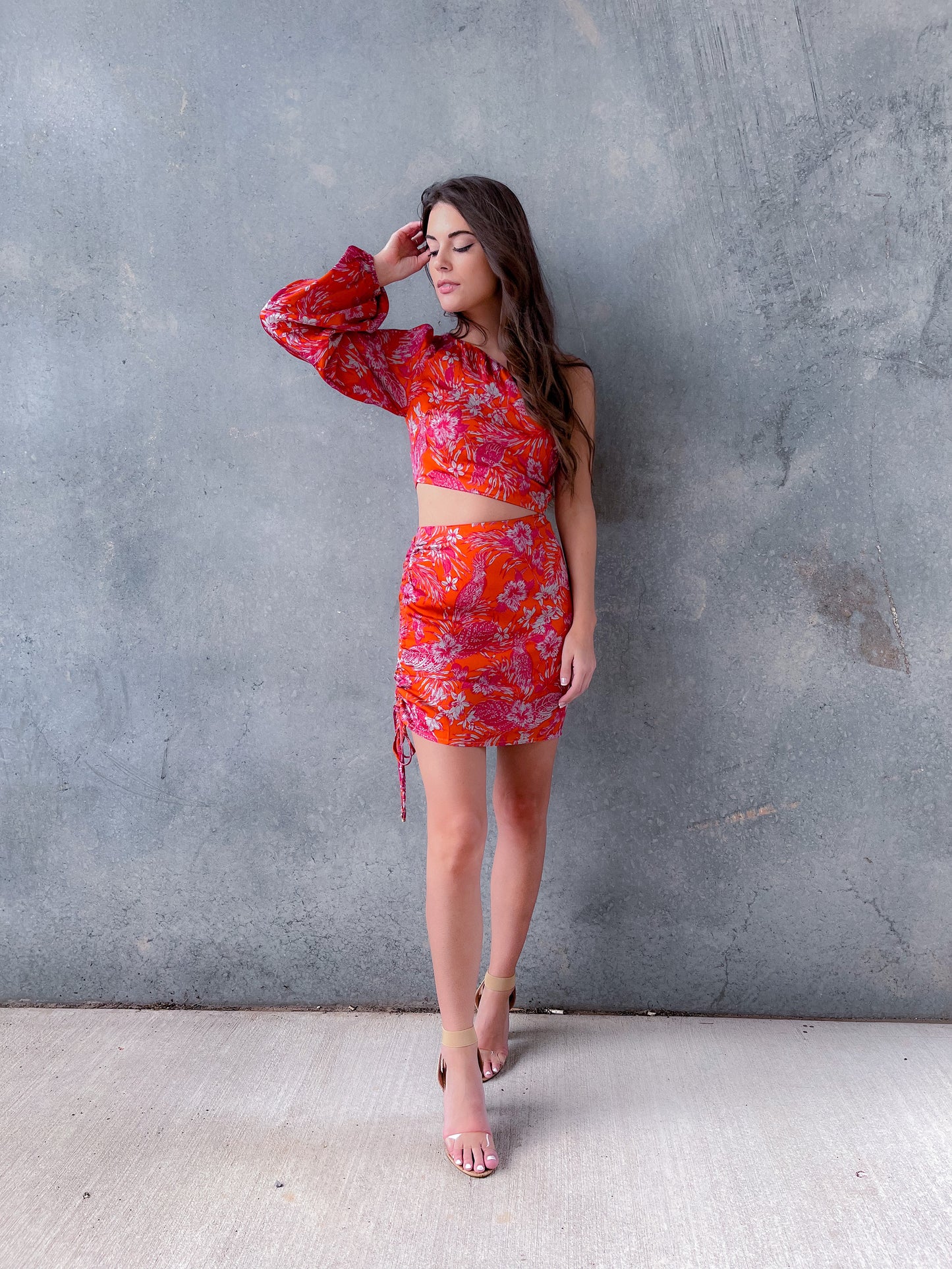 Gemma Orange Red One Shoulder Dress - One shoulder dress - essecoco