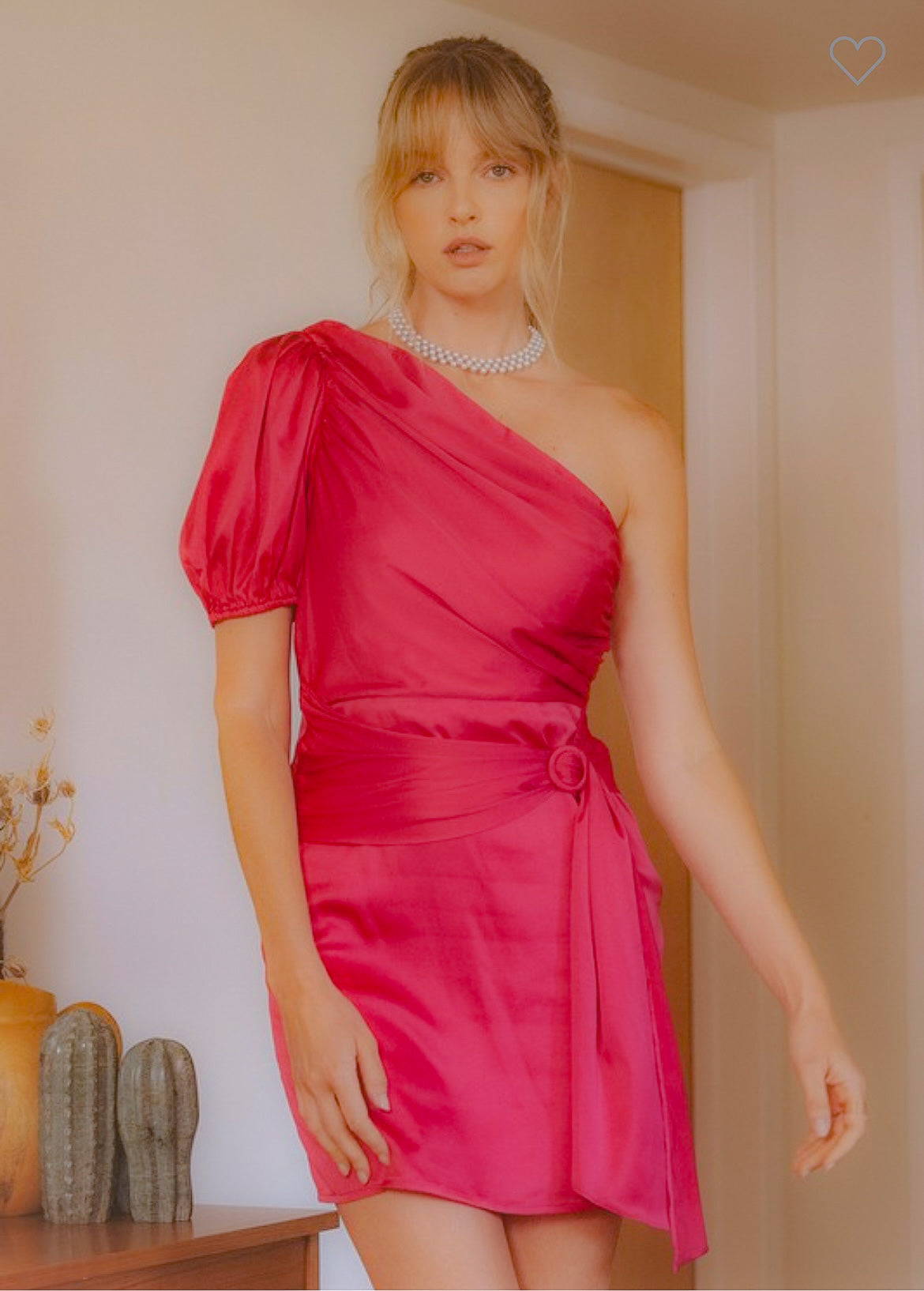 Ginny Raspberry Sash Belted One Shoulder Dress - One shoulder dress - essecoco