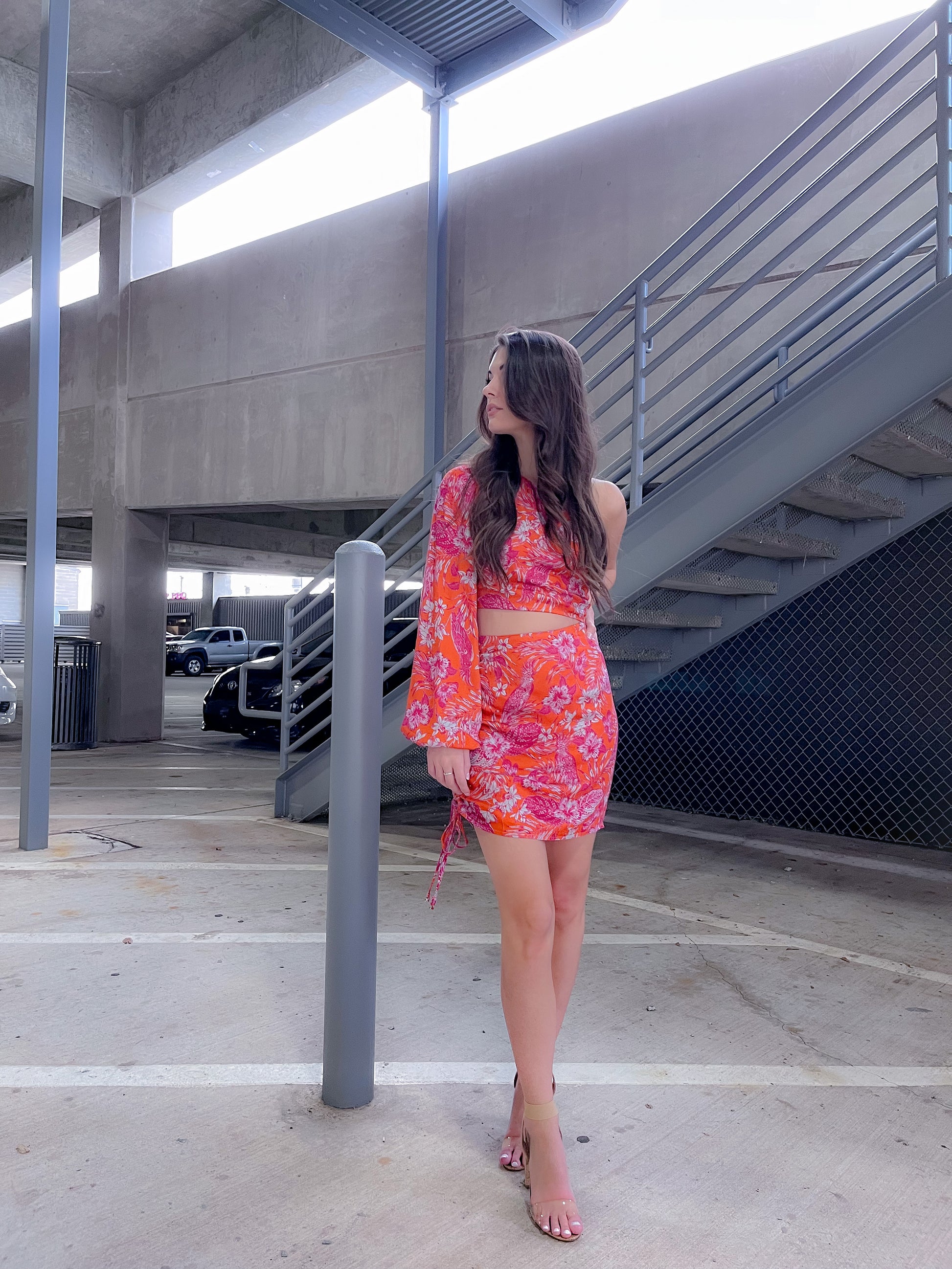 Gemma Orange Red One Shoulder Dress - One shoulder dress - essecoco