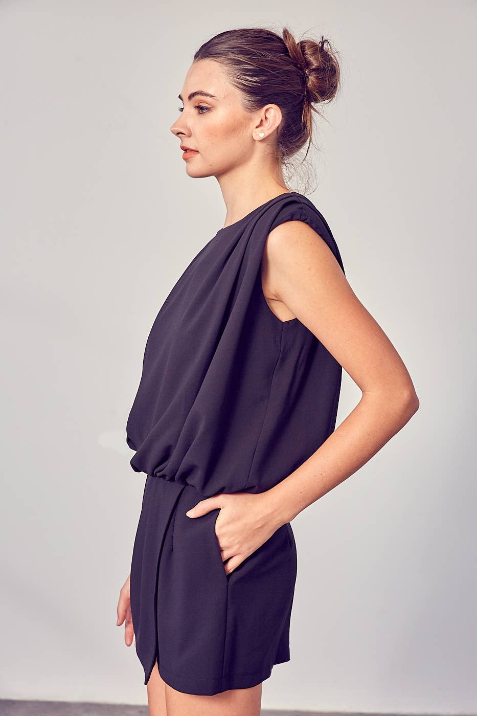 Kendall Drape NeckOpen Back Romper - Jumpsuits & Rompers - essecoco