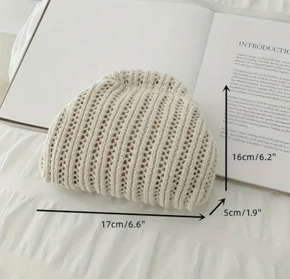 Ivory Hollow-Out 90s Classic Bag Chic Mini Vintage Knit Handbag - clutch